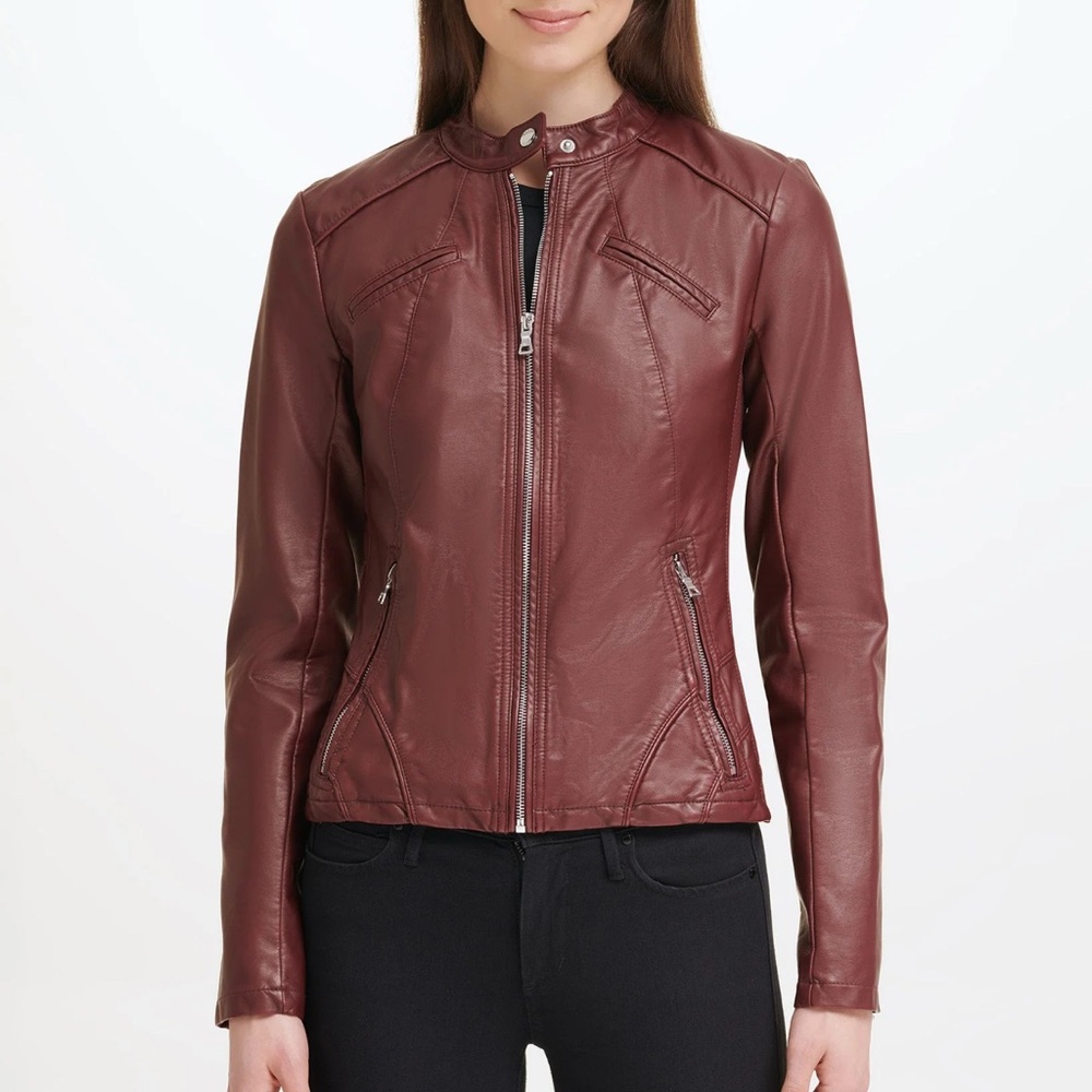 Guess Women's Burgundy Leather Jacket